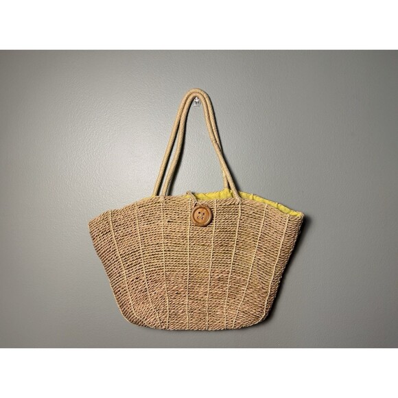 Used ROXY Straw Tote Bag - Yellow Lining - Beach Bag, Summer - READ - Picture 1 of 7